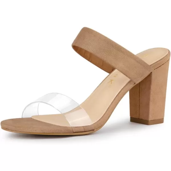 Allegra K Women's Dual Clear Strap Block Heels Slides Sandals