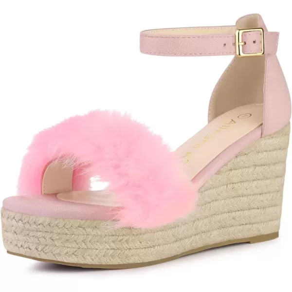 Allegra K Women's Espadrille Platform Heels Faux Fur Wedge Sandals