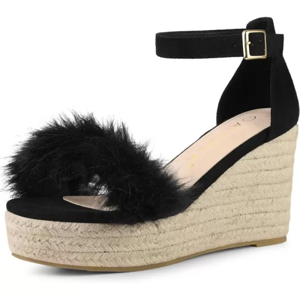 Allegra K Women's Espadrille Platform Heels Faux Fur Wedge Sandals