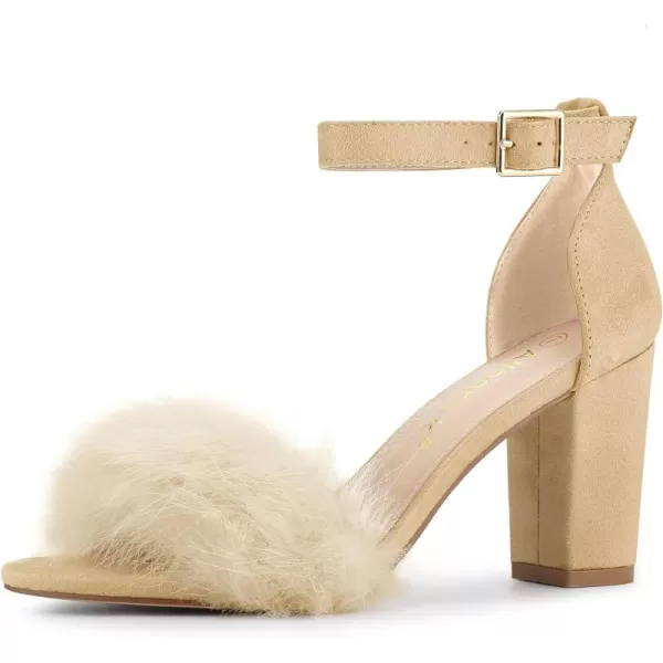 Allegra K Women's Faux Fur Ankle Strap Block Heels Sandals