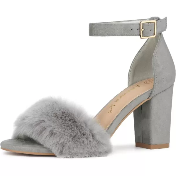 Allegra K Women's Faux Fur Ankle Strap Block Heels Sandals