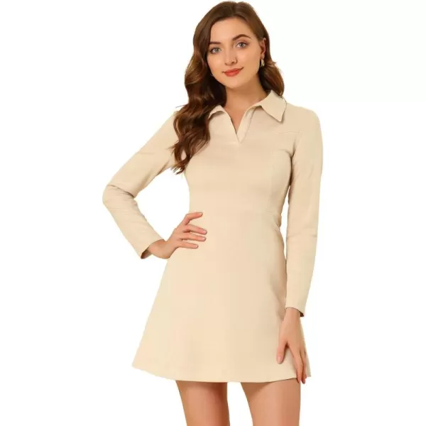 Allegra K Women's Faux Suede Dress V Neck Long Sleeve 2023 Fall Winter A-Line Mini Dress