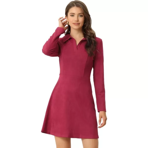 Allegra K Women's Faux Suede Dress V Neck Long Sleeve 2023 Fall Winter A-Line Mini Dress