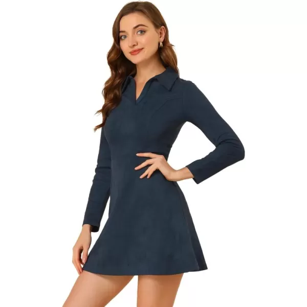 Allegra K Women's Faux Suede Dress V Neck Long Sleeve 2023 Fall Winter A-Line Mini Dress