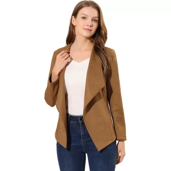 Allegra K Women's Faux Suede Jacket Open Front Lapel Draped Outwear Jacket Blazer