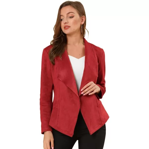 Allegra K Women's Faux Suede Jacket Open Front Lapel Draped Outwear Jacket Blazer