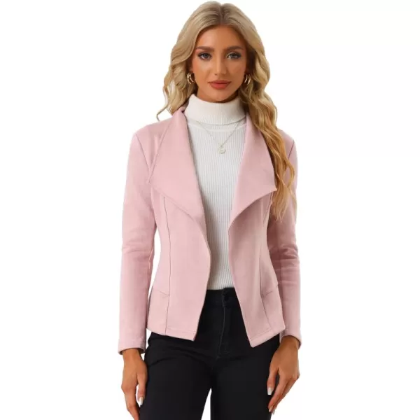 Allegra K Women's Faux Suede Jacket Open Front Lapel Draped Outwear Jacket Blazer