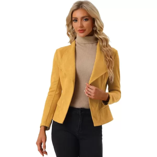 Allegra K Women's Faux Suede Jacket Open Front Lapel Draped Outwear Jacket Blazer