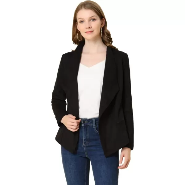 Allegra K Women's Faux Suede Jacket Open Front Lapel Draped Outwear Jacket Blazer