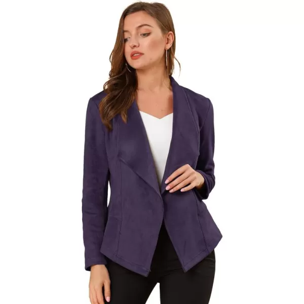 Allegra K Women's Faux Suede Jacket Open Front Lapel Draped Outwear Jacket Blazer