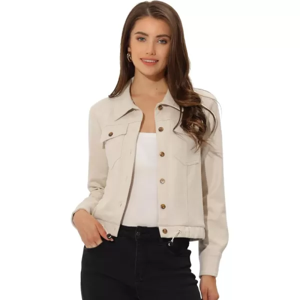 Allegra K Women's Faux Suede Point Collar Button Down Cropped Moto Biker Jacket