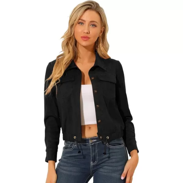 Allegra K Women's Faux Suede Point Collar Button Down Cropped Moto Biker Jacket