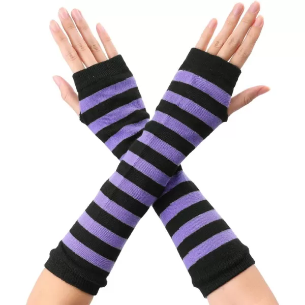 Allegra K Women's Fingerless Gloves Printed Elbow Length Knitted Arm Warmers