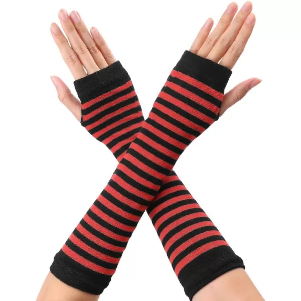 Allegra K Women's Fingerless Gloves Printed Elbow Length Knitted Arm Warmers