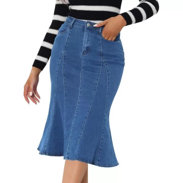 Allegra K Women's Fishtail Bodycon Skirt High Waist Long Denim Jean Skirt