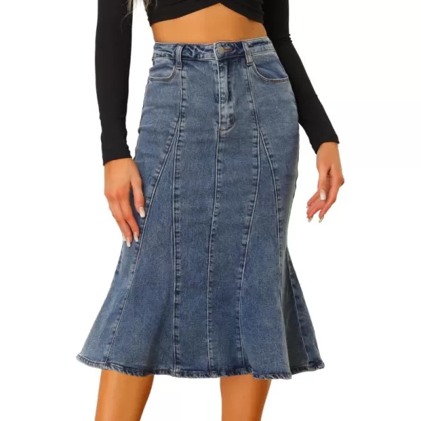 Allegra K Women's Fishtail Bodycon Skirt High Waist Long Denim Jean Skirt