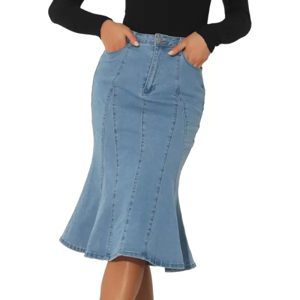 Allegra K Women's Fishtail Bodycon Skirt High Waist Long Denim Jean Skirt