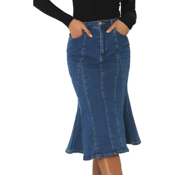 Allegra K Women's Fishtail Bodycon Skirt High Waist Long Denim Jean Skirt