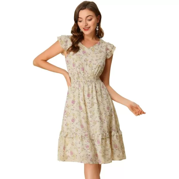 Allegra K Women's Floral Dress Flutter Sleeves 2023 V Neck Smocked Ruffle Dress