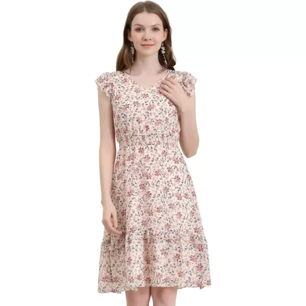 Allegra K Women's Floral Dress Flutter Sleeves 2023 V Neck Smocked Ruffle Dress