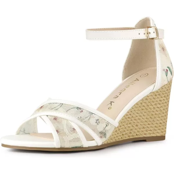 Allegra K Women's Floral Lace Mesh Wedges Sandals