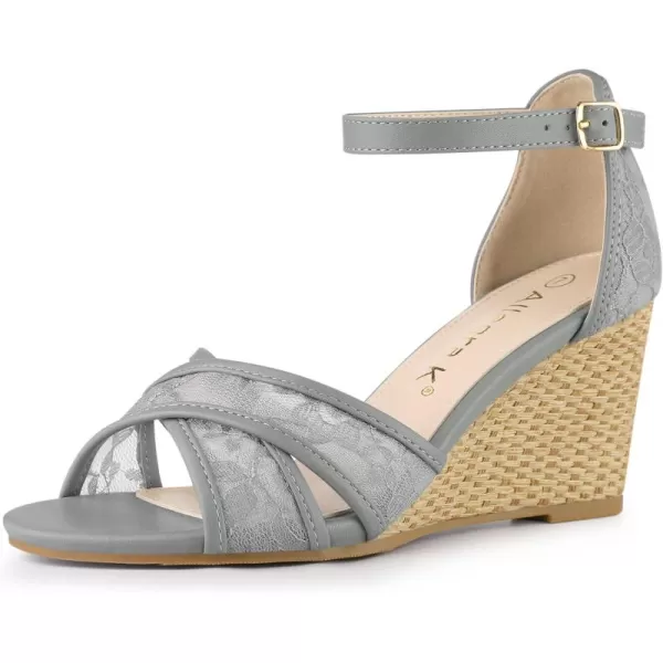 Allegra K Women's Floral Lace Mesh Wedges Sandals