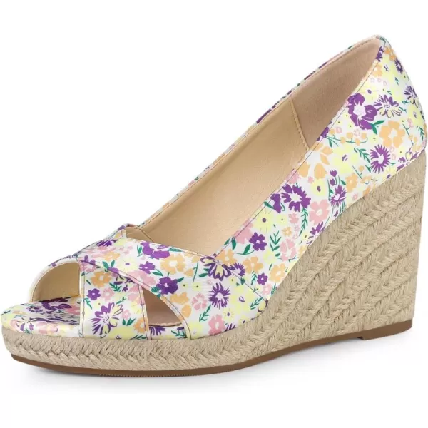 Allegra K Women's Floral Peep Toe Platform Pumps Wedge Sandals