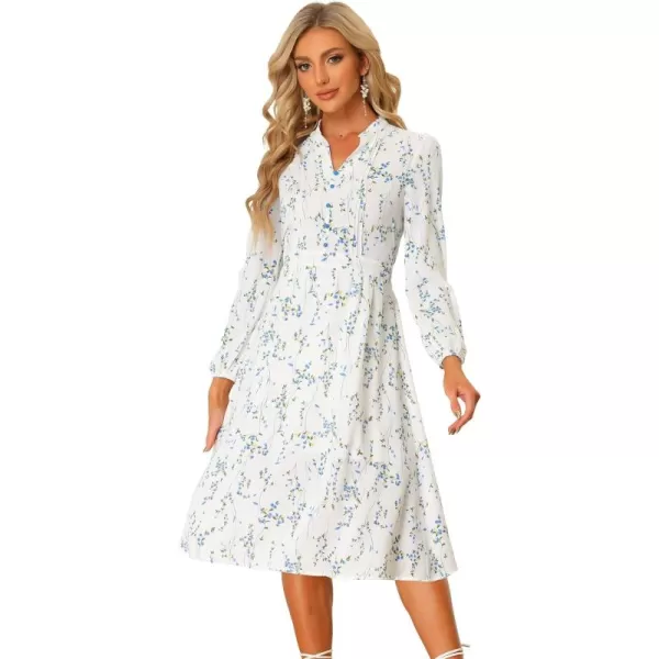 Allegra K Women's Floral Print Long Sleeve Spring Flowy Midi Boho Dress