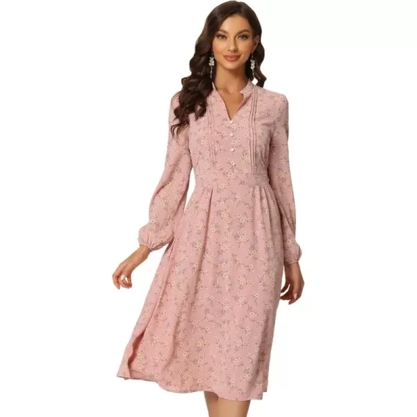 Allegra K Women's Floral Print Long Sleeve Spring Flowy Midi Boho Dress