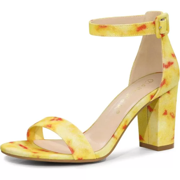 Allegra K Women's Floral Print Open Toe Block High Heels Summer Sandals