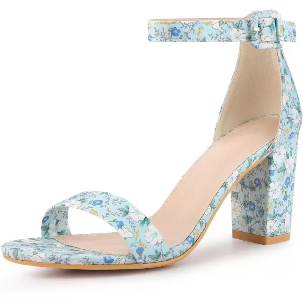 Allegra K Women's Floral Print Open Toe Block High Heels Summer Sandals