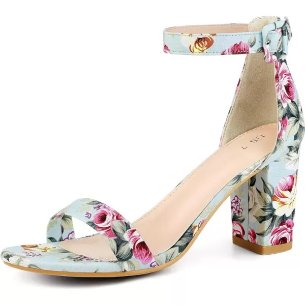 Allegra K Women's Floral Print Open Toe Block High Heels Summer Sandals