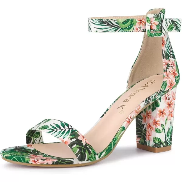 Allegra K Women's Floral Print Open Toe Block High Heels Summer Sandals