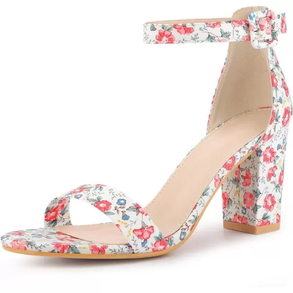 Allegra K Women's Floral Print Open Toe Block High Heels Summer Sandals