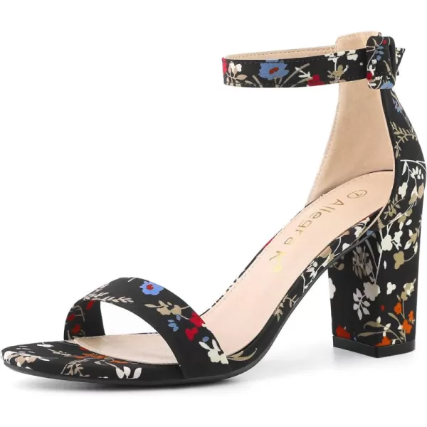 Allegra K Women's Floral Print Open Toe Block High Heels Summer Sandals