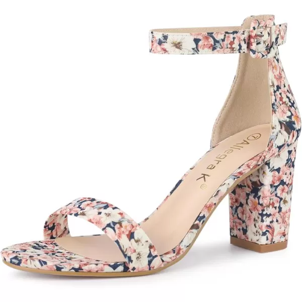 Allegra K Women's Floral Print Open Toe Block High Heels Summer Sandals