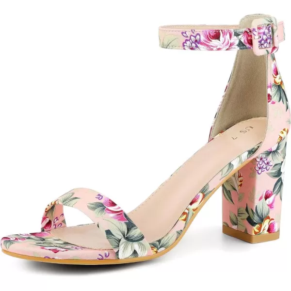 Allegra K Women's Floral Print Open Toe Block High Heels Summer Sandals