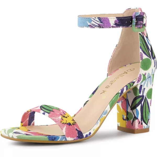 Allegra K Women's Floral Print Open Toe Block High Heels Summer Sandals