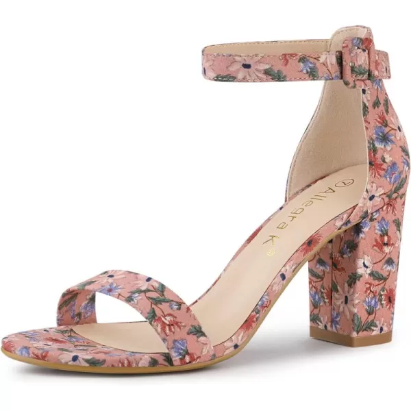 Allegra K Women's Floral Print Open Toe Block High Heels Summer Sandals