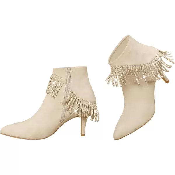 Allegra K Women's Fringe Heels Boot Rhinestone Stiletto Heel Ankle Boots