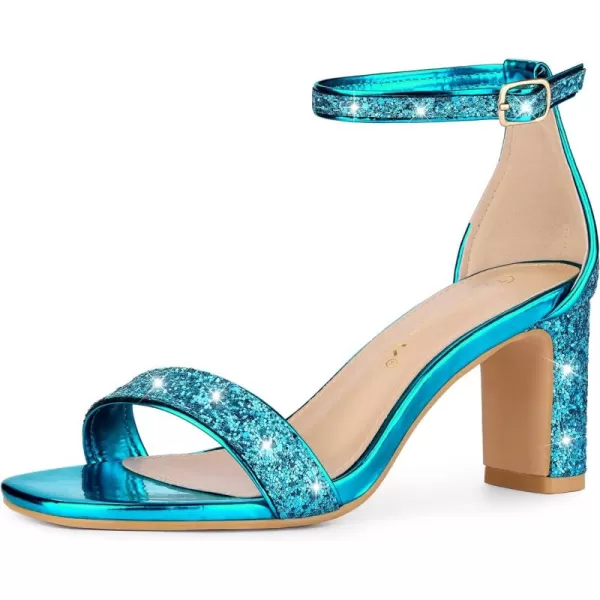 Allegra K Women's Glitter Ankle Strap Chunky Heeled Sandals