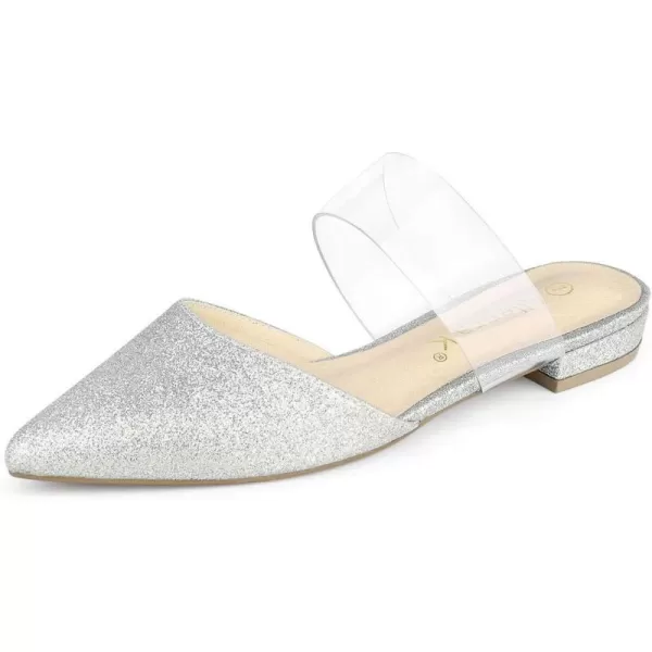 Allegra K Women's Glitter Clear Strap Flat Mules