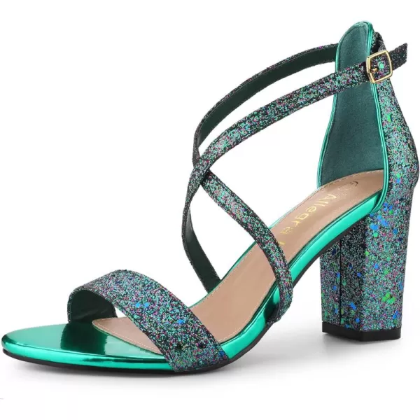 Allegra K Women's Glitter Crisscross Strap Block Heels Sandals