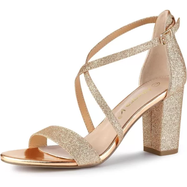 Allegra K Women's Glitter Crisscross Strap Block Heels Sandals