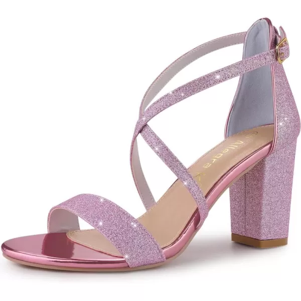 Allegra K Women's Glitter Crisscross Strap Block Heels Sandals