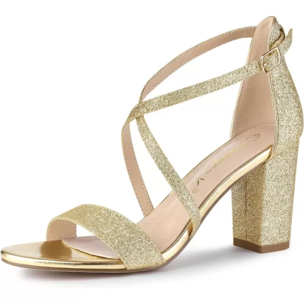 Allegra K Women's Glitter Crisscross Strap Block Heels Sandals