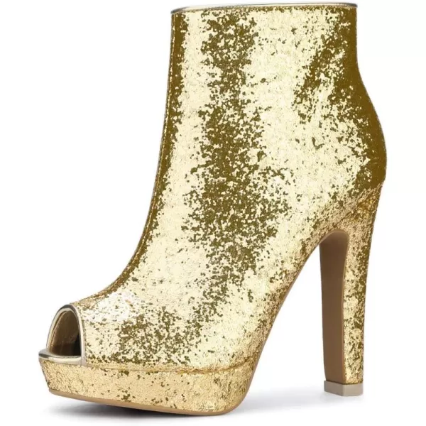 Allegra K Women's Glitter Platform Chunky Heeled Open Toe Heel Ankle Boots