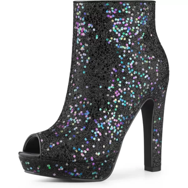 Allegra K Women's Glitter Platform Chunky Heeled Open Toe Heel Ankle Boots