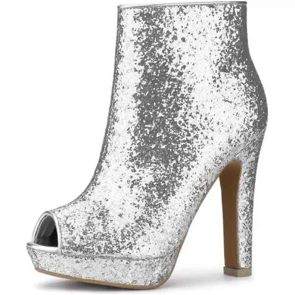 Allegra K Women's Glitter Platform Chunky Heeled Open Toe Heel Ankle Boots