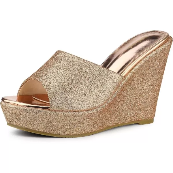 Allegra K Women's Glitter Platform Slip on Wedge Heels Sandals